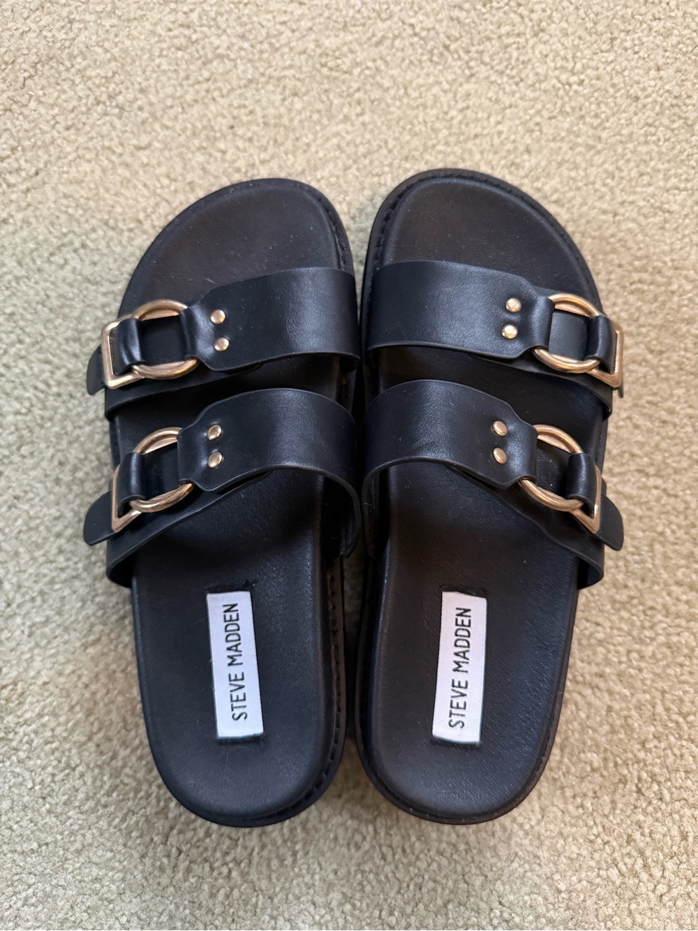 Steve Madden Women's Platform Black Double-Buckle Slide Sandals